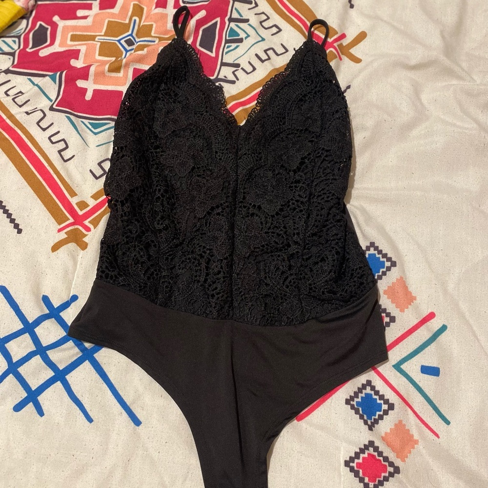 Black lace body suit